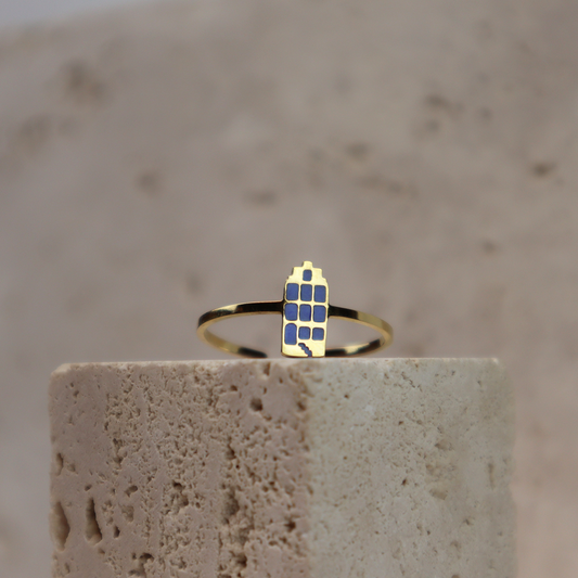 Ring - Grachtenpandje - Goud - Blauw