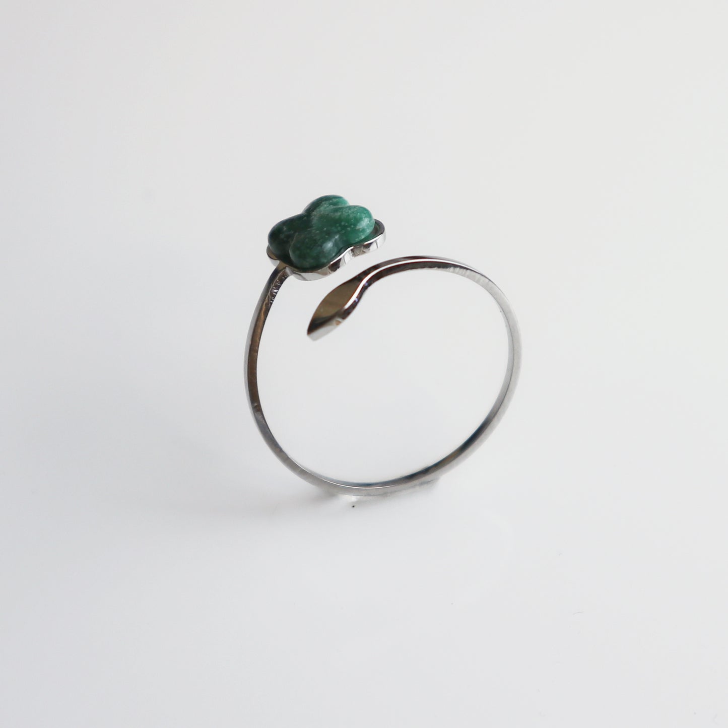Ring – Groene Jade - Klaver - Zilver