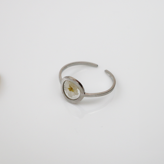 Drupt Ring GeoS Limonium 'diamond wit' Zilver