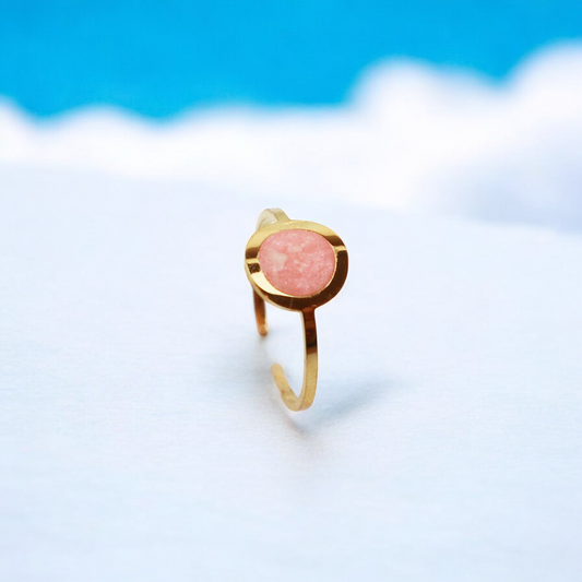 Geboortesteen Ring - Goud - Oktober - Rozenkwarts Roze