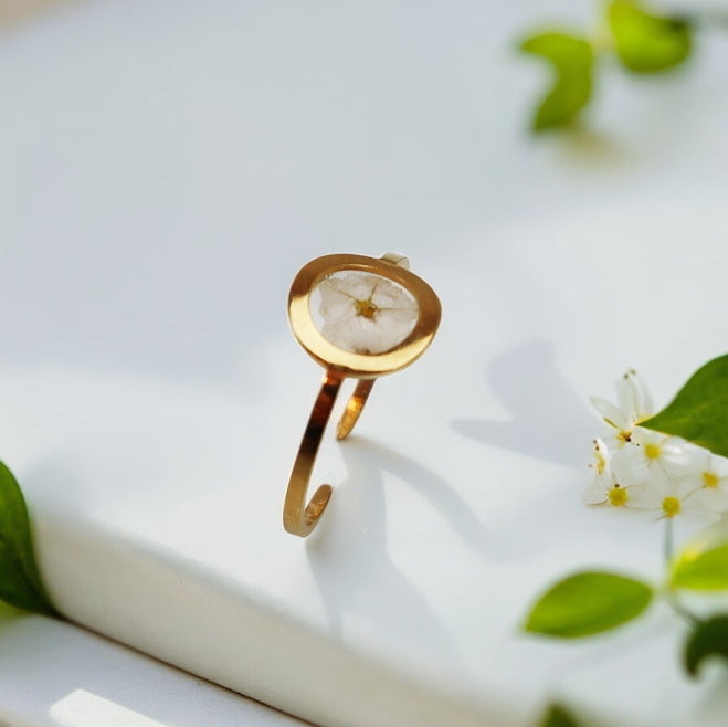 Drupt Ring GeoS Limonium 'diamond wit' Goud