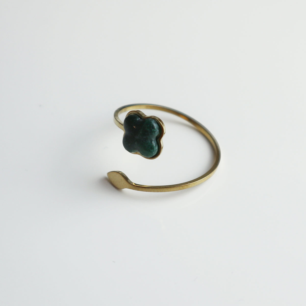 Ring – Groene Jade - Klaver - Goud