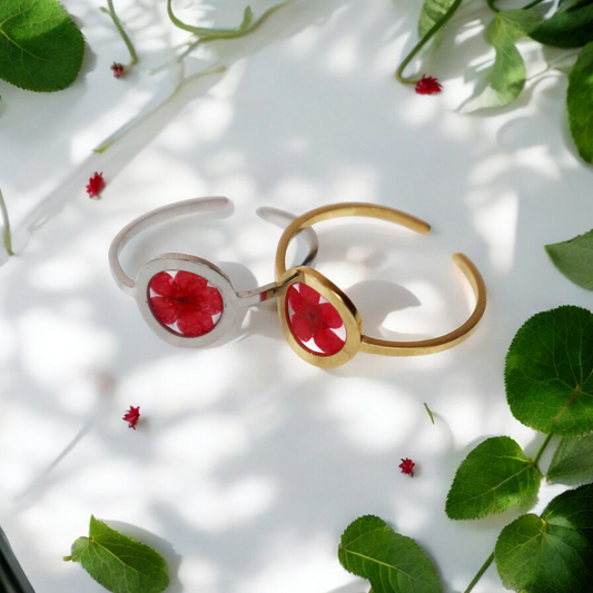 Ring GeoS - Plum Bloesem - Rood - Zilver