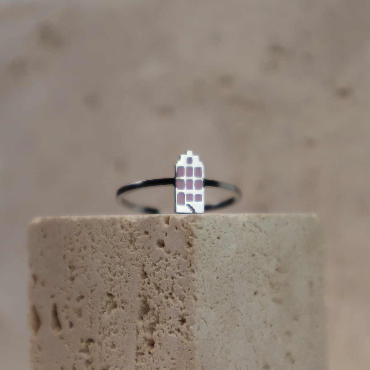 Ring - Grachtenpandje - Zilver - Roze