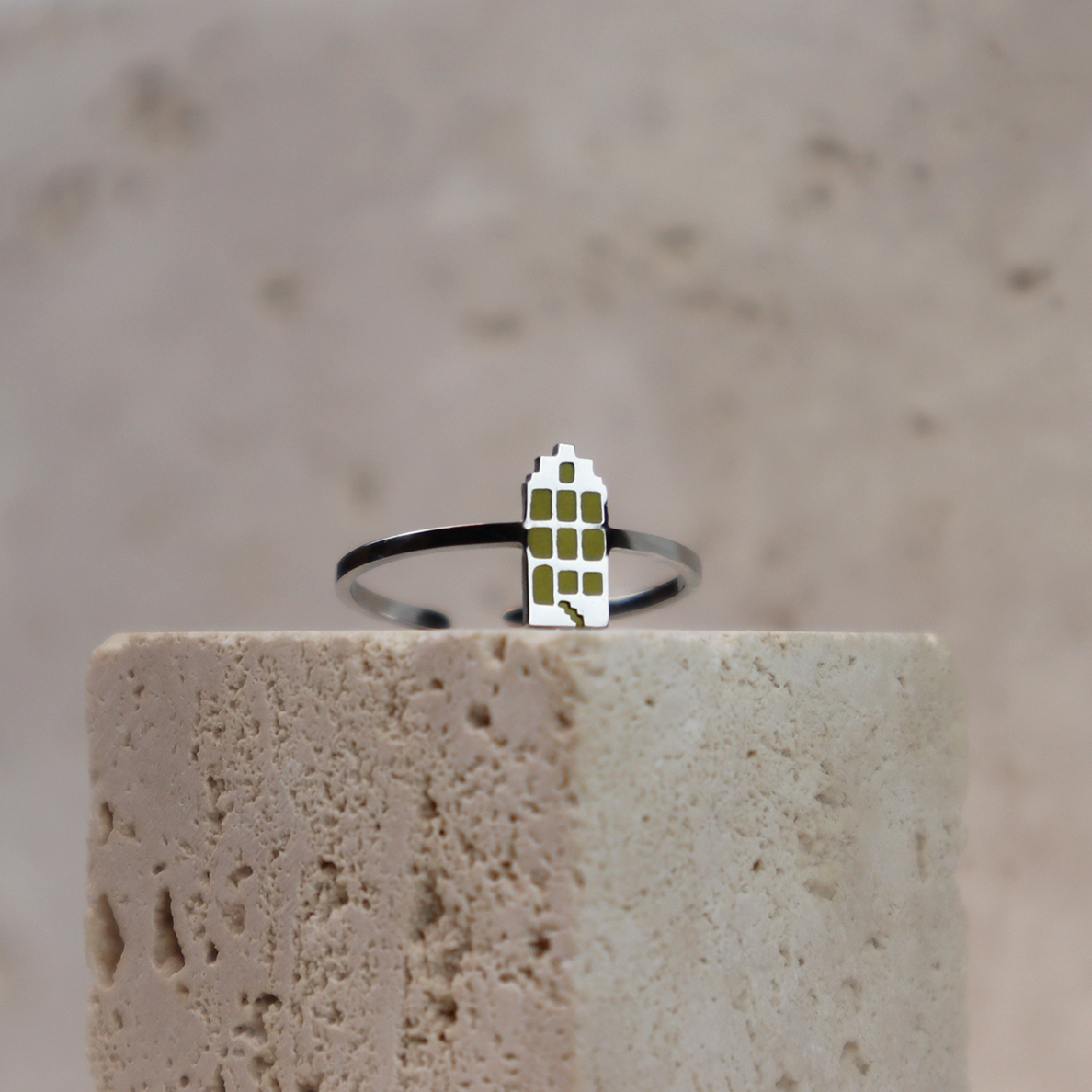Ring - Grachtenpandje - Zilver - Mos Groen