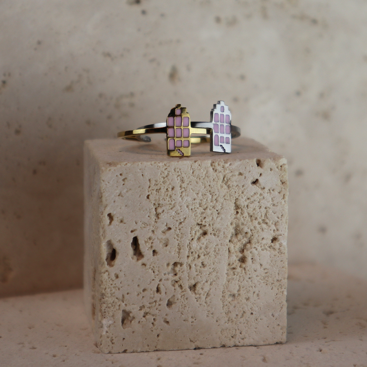 Ring - Grachtenpandje - Goud - Oud Roze