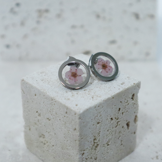 Oorbellen GeoL - Plum Bloesem - Roze - Zilver