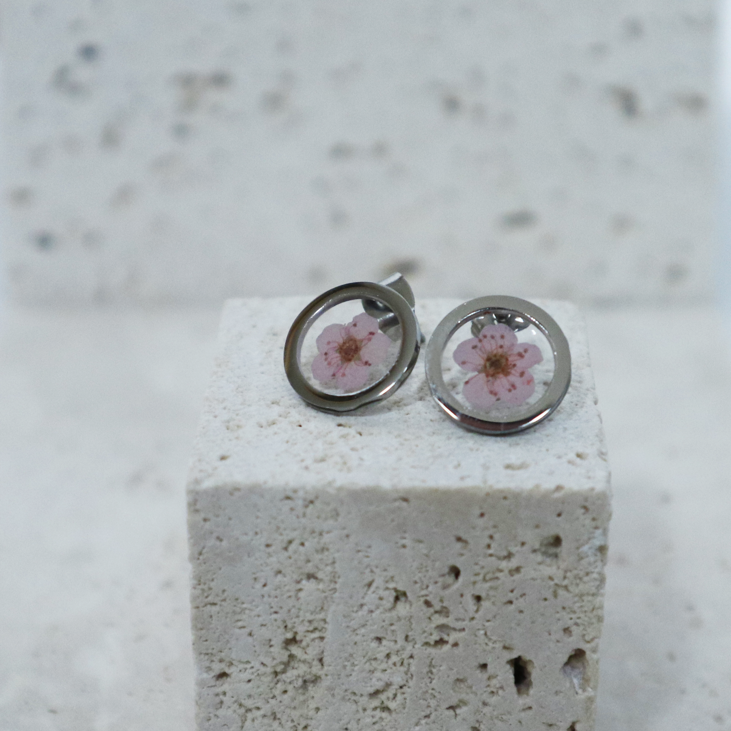 Oorbellen GeoL - Plum Bloesem - Roze - Zilver