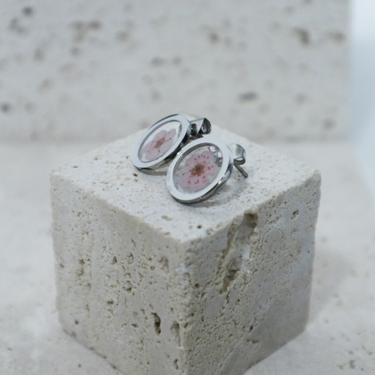 Oorbellen GeoL - Plum Bloesem - Roze - Zilver