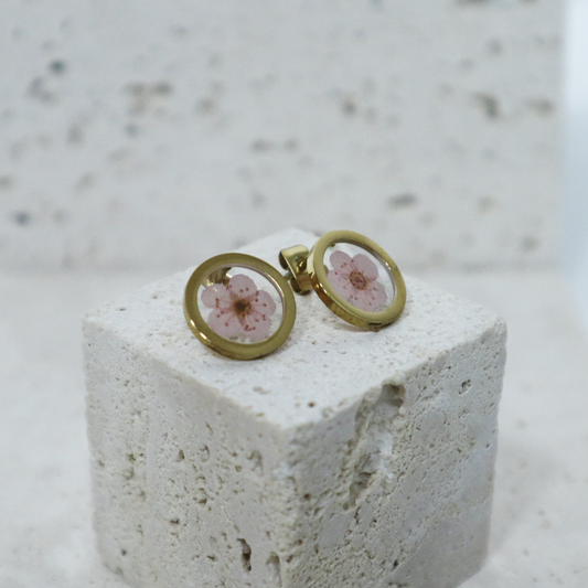 Oorbellen GeoL - Plum Bloesem - Roze - Goud