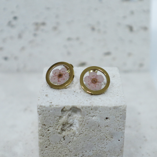 Oorbellen GeoL - Plum Bloesem - Roze - Goud