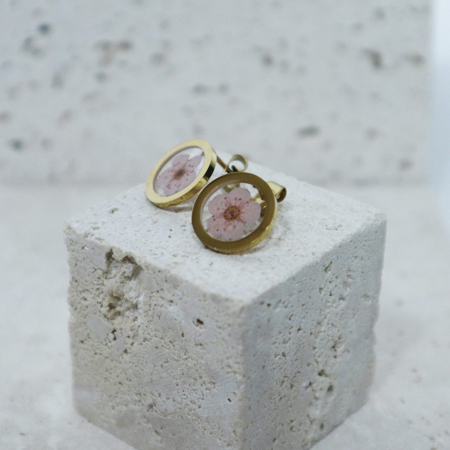 Oorbellen GeoL - Plum Bloesem - Roze - Goud