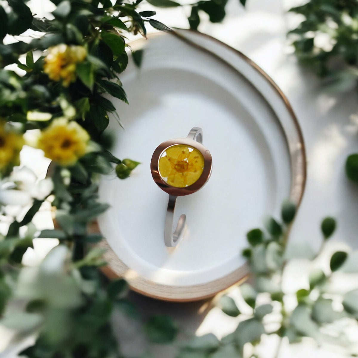 Ring GeoS Plum Bloesem Geel Zilver