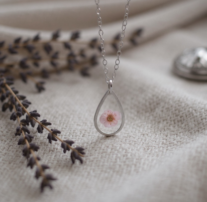 Hanger Drop – Plum Bloesem – Roze – zilver