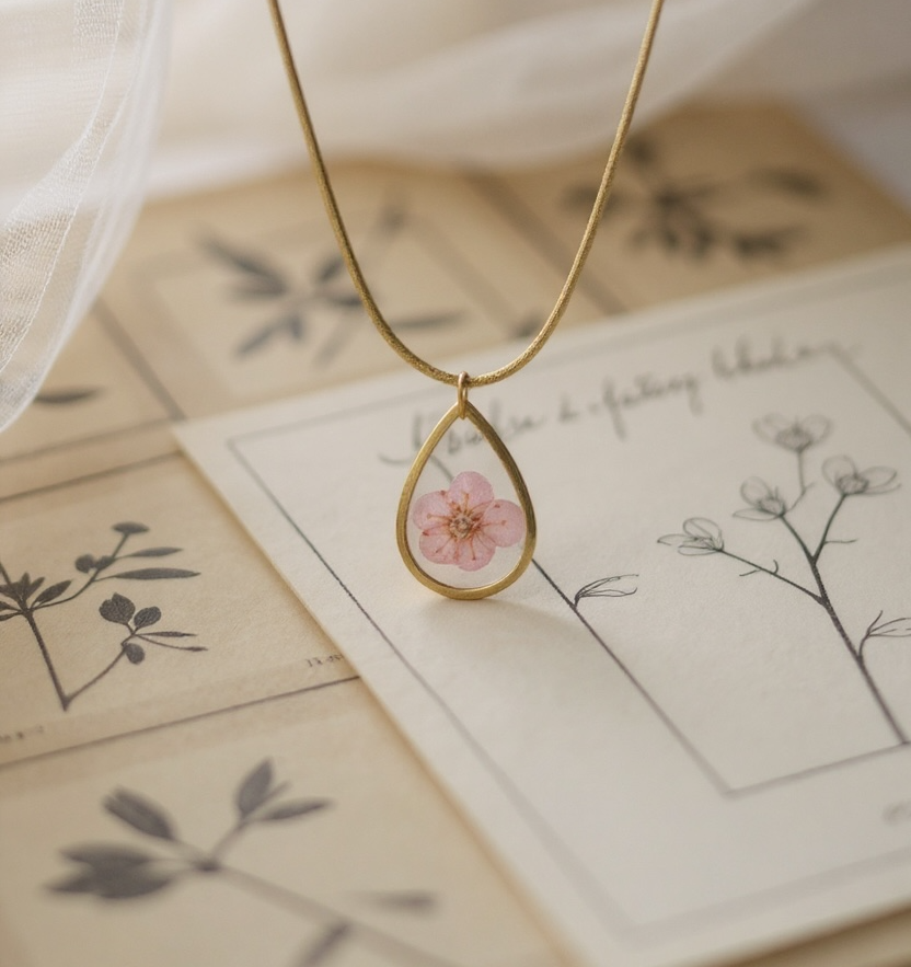 Hanger Drop – Plum Bloesem – Roze – Goud