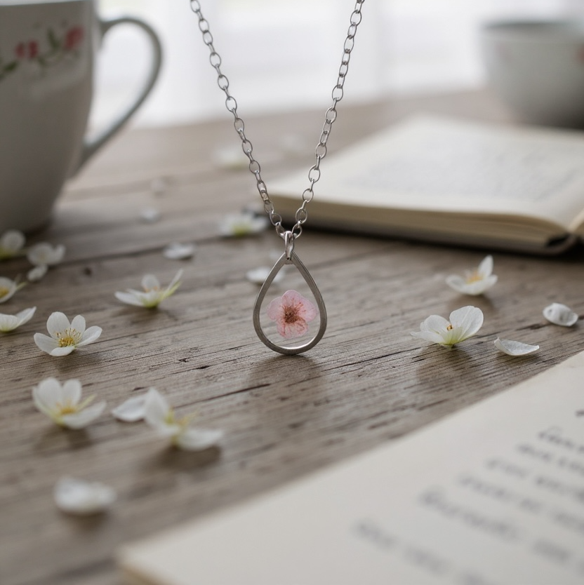 Hanger Drop – Plum Bloesem – Roze – zilver