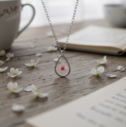 Hanger Drop – Plum Bloesem – Roze – zilver