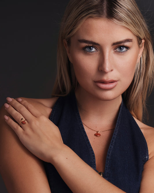Jaspis Klaproos Set – Ring, Hanger & Ketting (Goud)