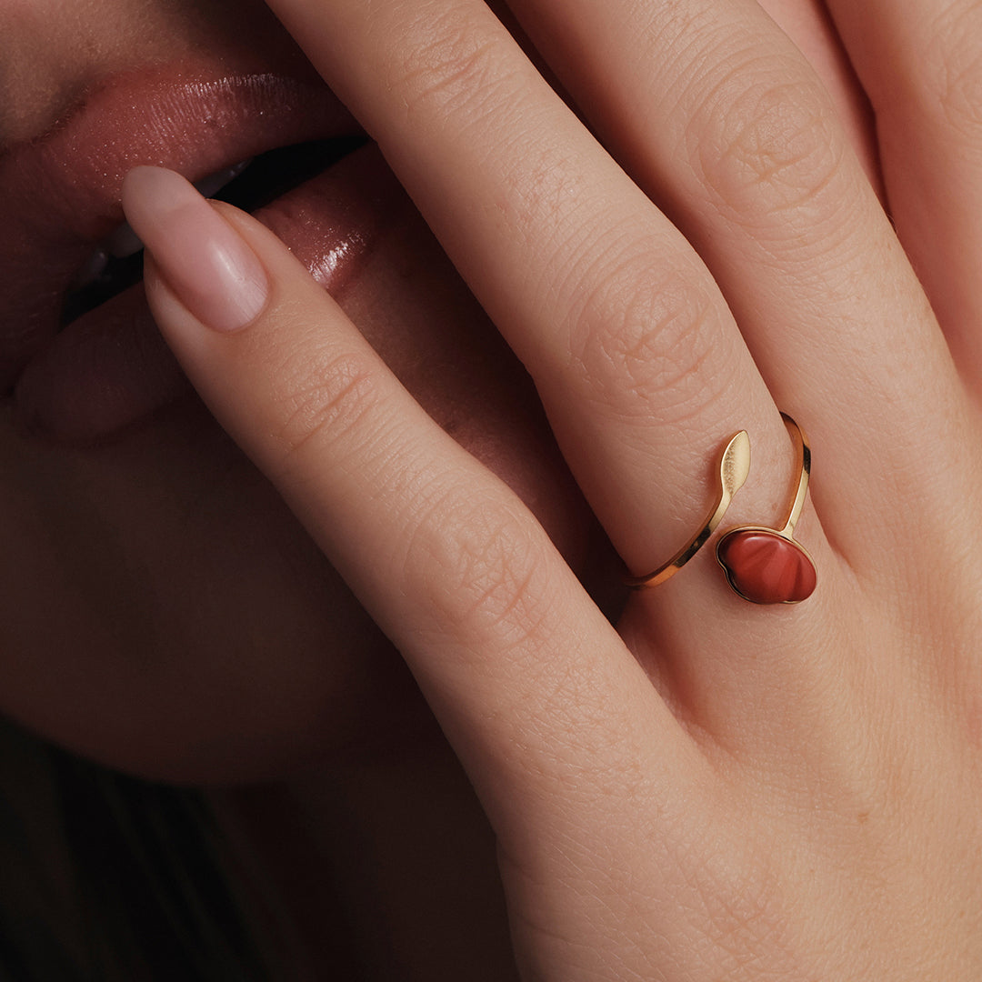 Ring – Rode Jaspis - Klaproos - Zilver