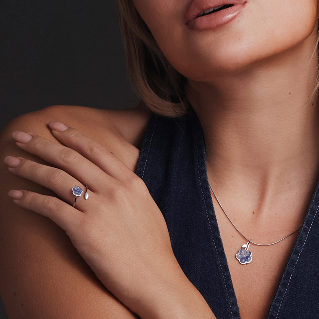 Hanger – Blauwe Aventurijn - Vergeet-me-niet - Zilver