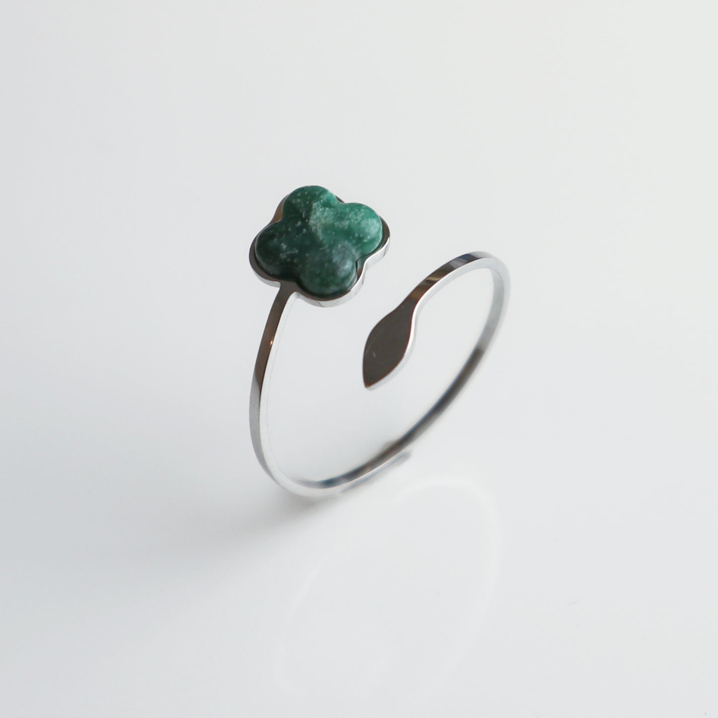 Ring – Groene Jade - Klaver - Zilver