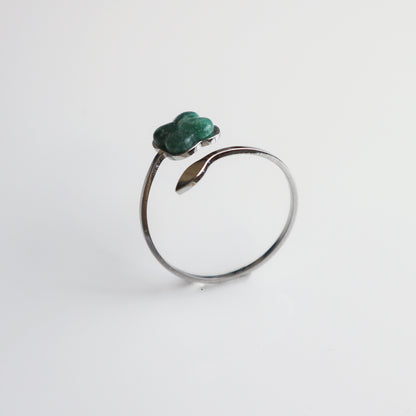 Ring – Groene Jade - Klaver - Zilver