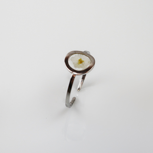 Drupt Ring GeoS Limonium 'diamond wit' Zilver