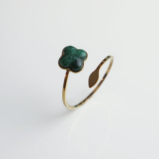 Ring – Groene Jade - Klaver - Goud