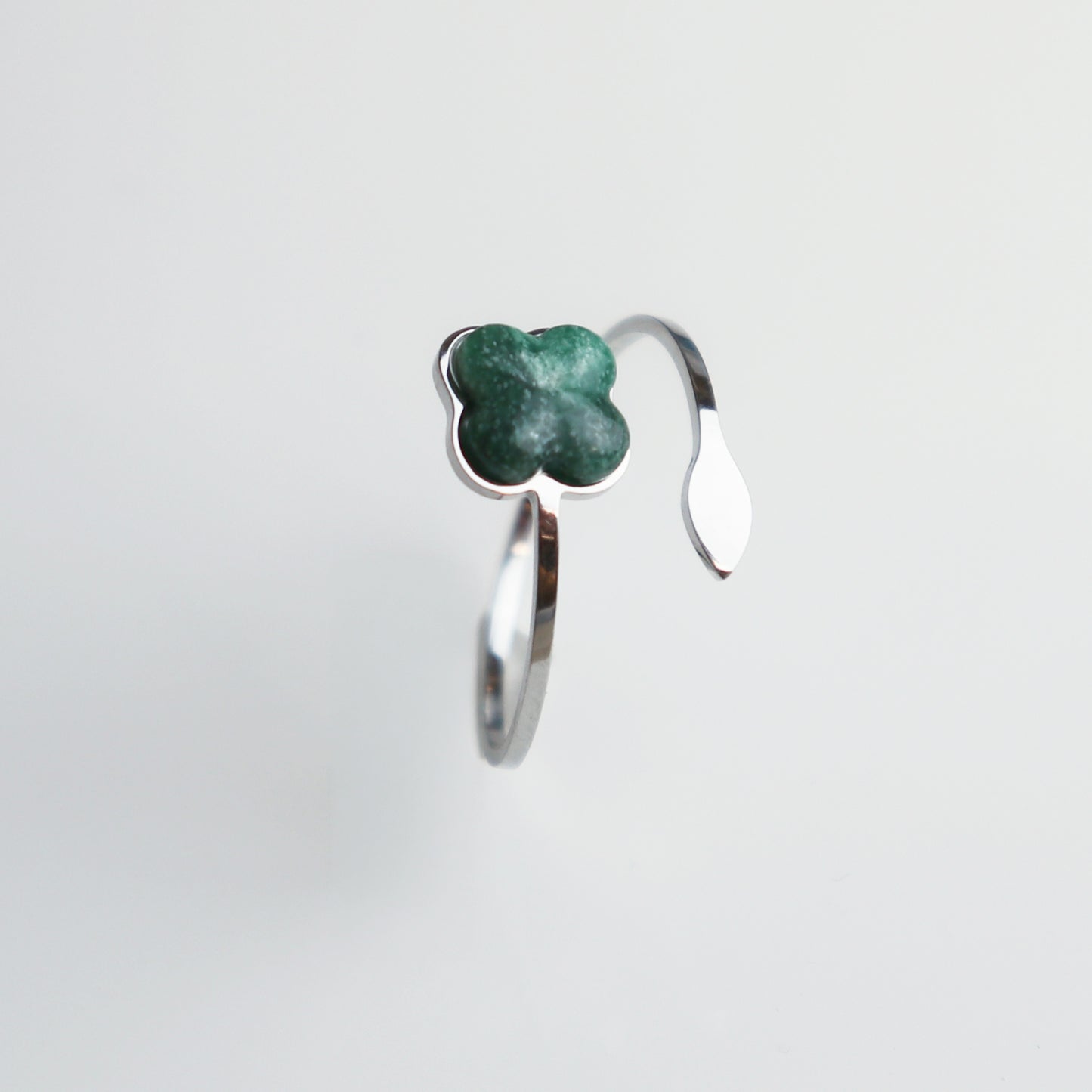 Ring – Groene Jade - Klaver - Zilver