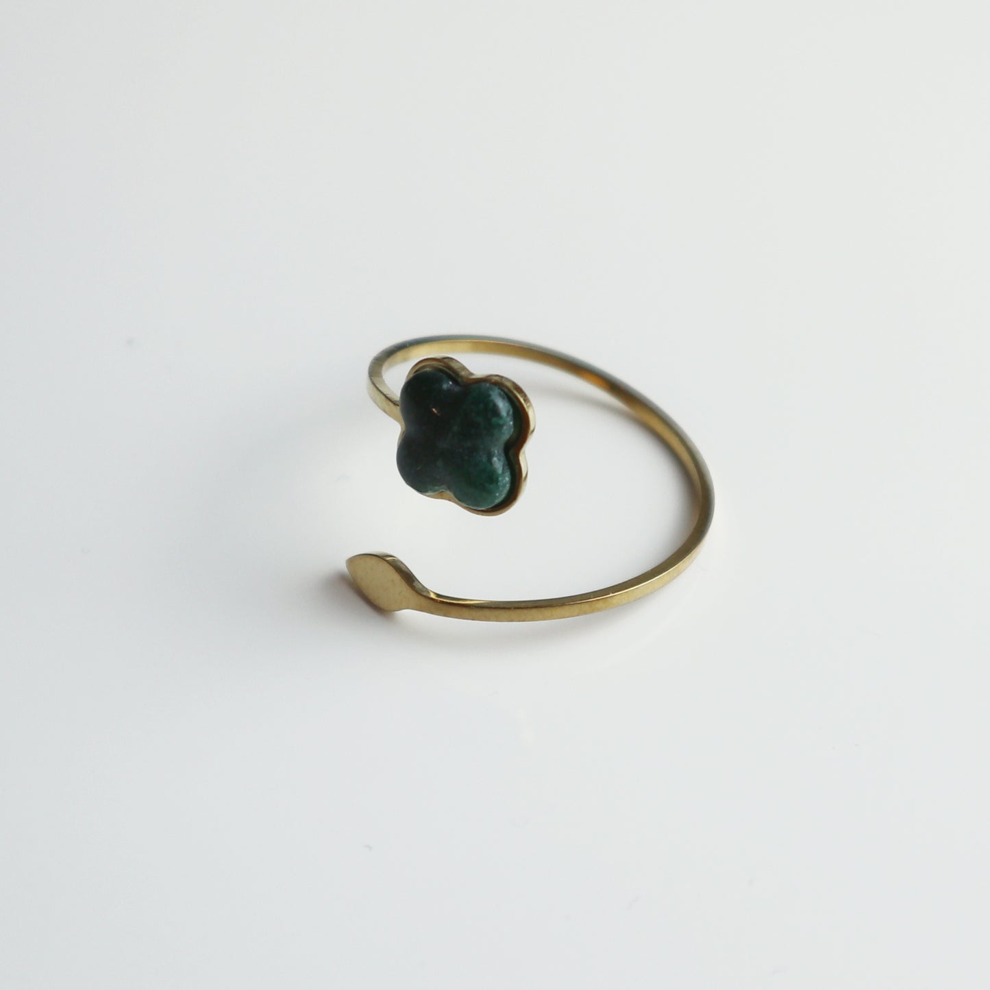 Ring – Groene Jade - Klaver - Goud