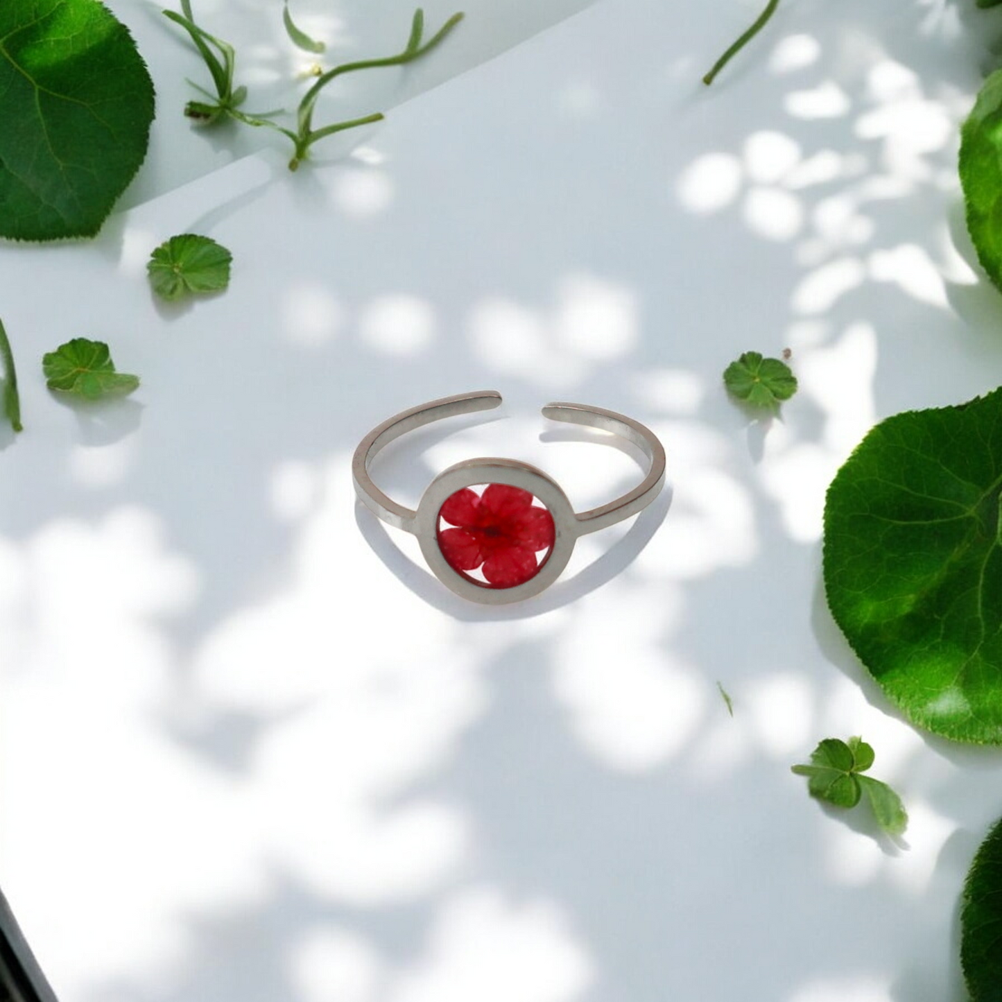 Ring GeoS - Plum Bloesem - Rood - Zilver
