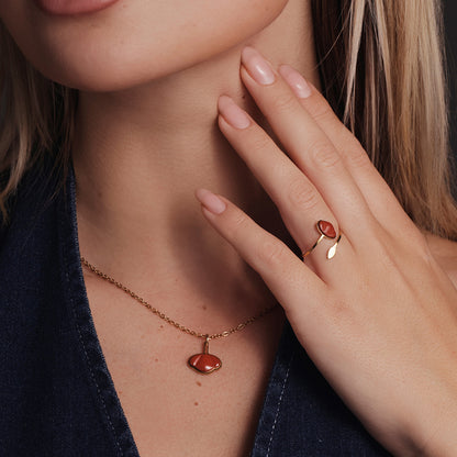 Jaspis Klaproos Set – Ring, Hanger & Ketting (Goud)