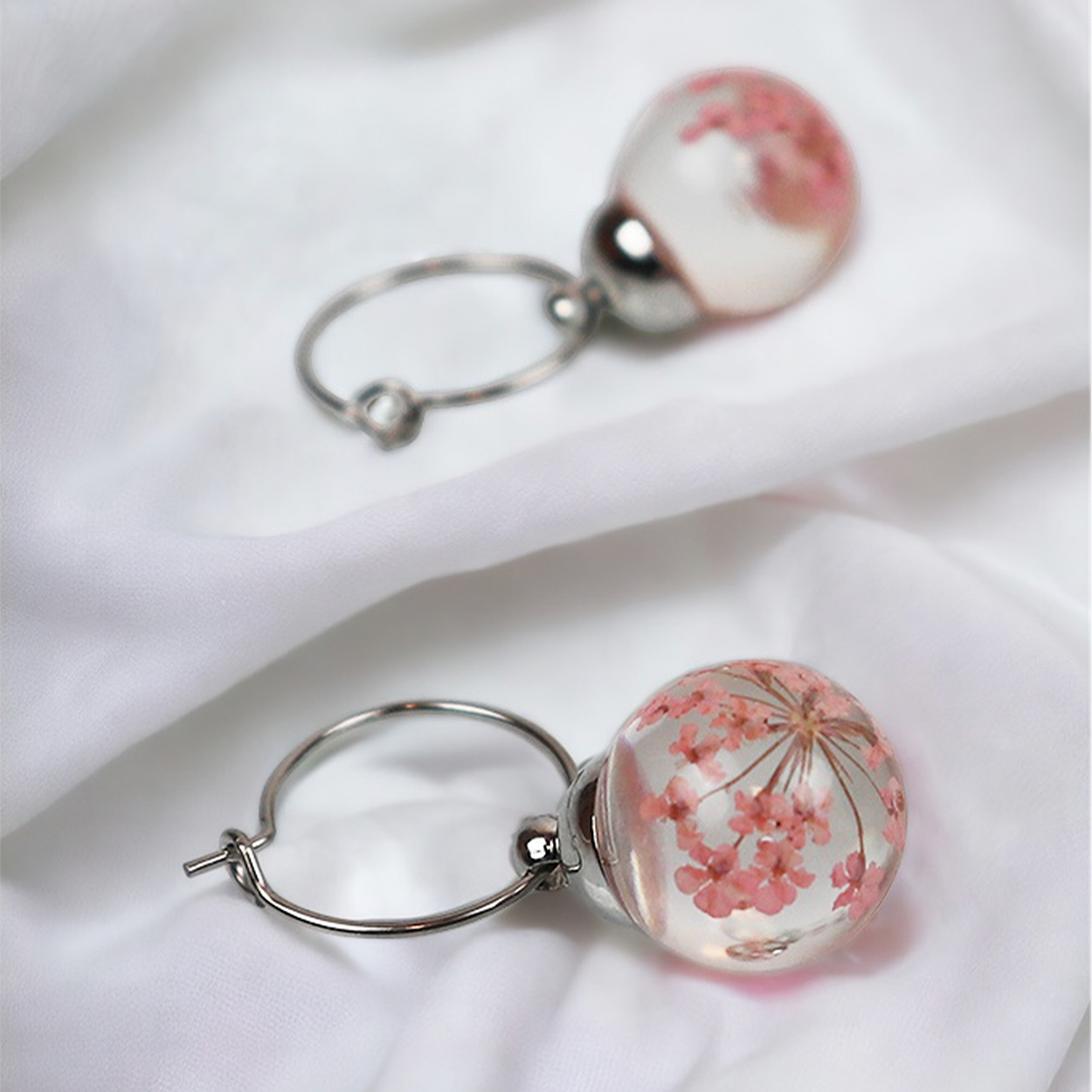 Kombi-Ohrringe aus Silber mit Dill in Hellrosa 