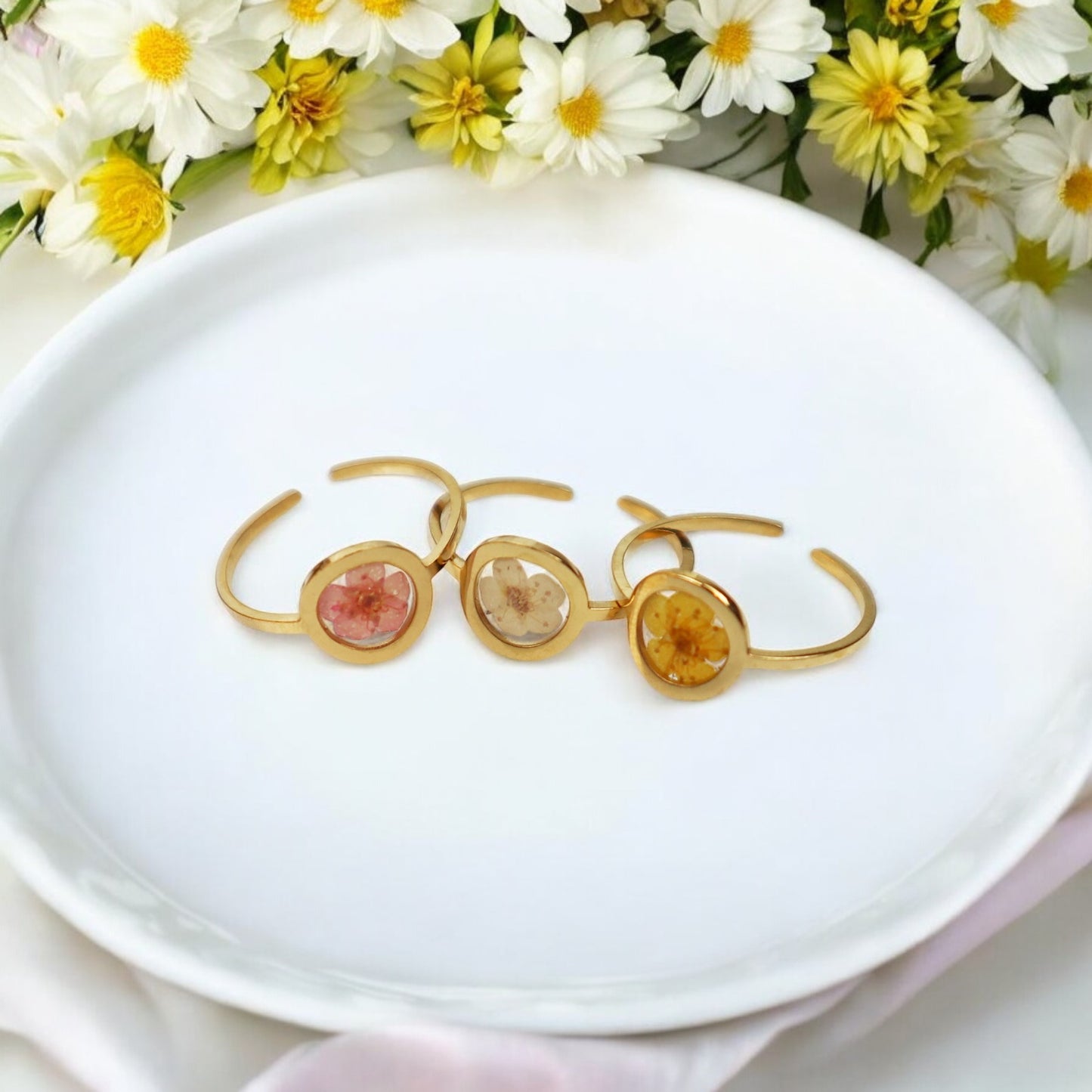 Ring GeoS - Plum Bloesem - Wit - Goud