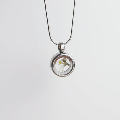 Drupt Koester zilveren hanger met glazen venster voor persoonlijke herinneringen aan een slanke ketting