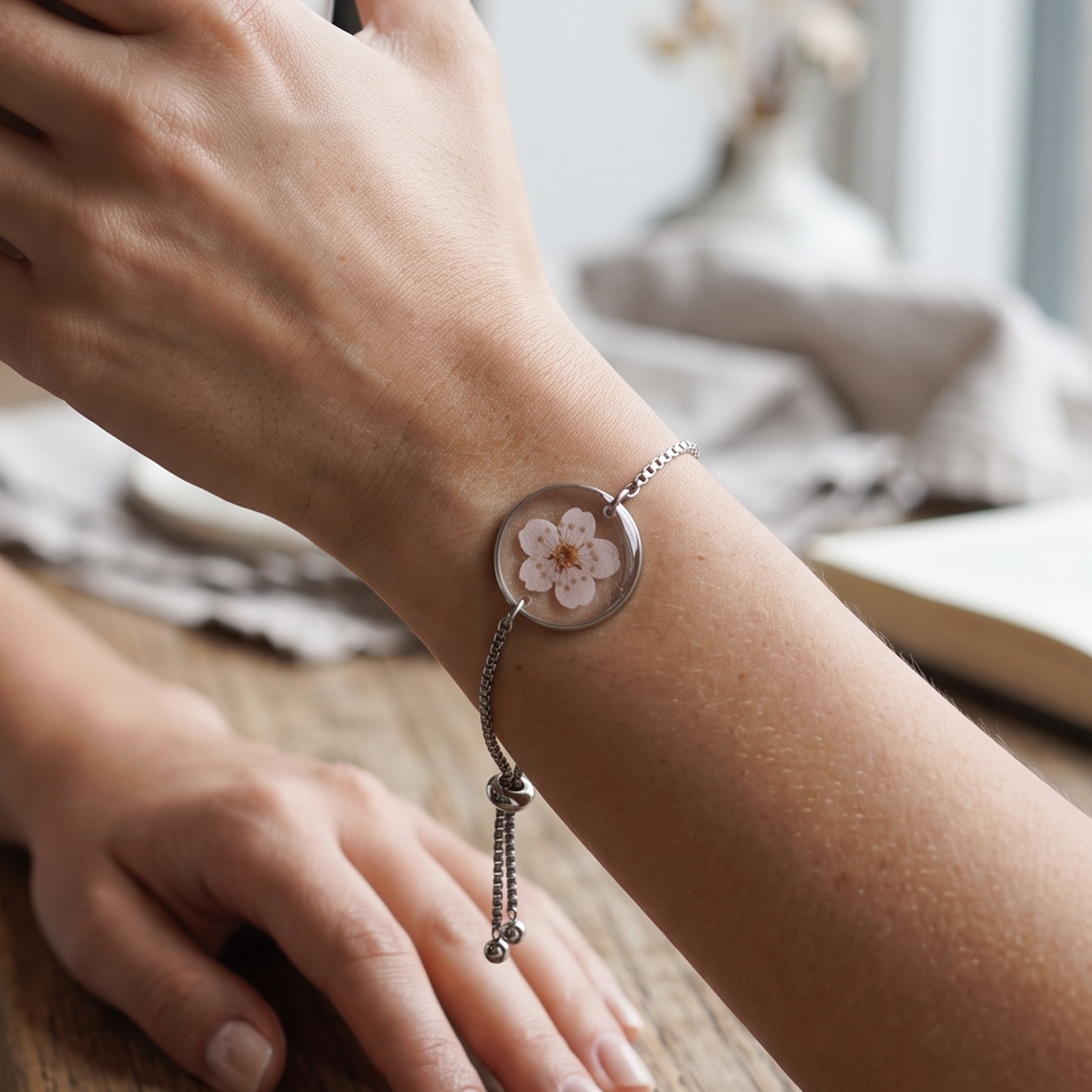 Armband Halo – Plum Bloesem – Roze – Zilver