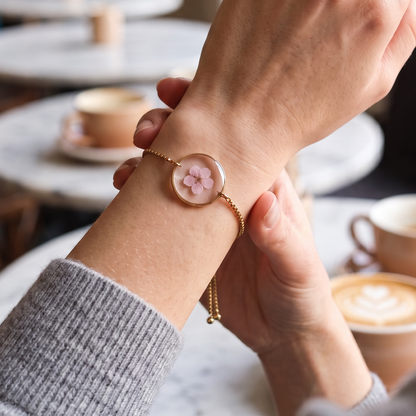 Armband Halo – Plum Bloesem – Roze – Goud